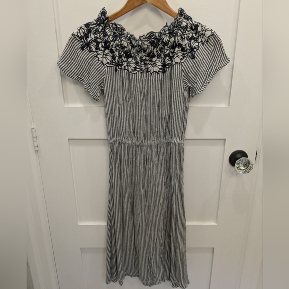 Blue and white striped midi dress - Picture 2 of 7